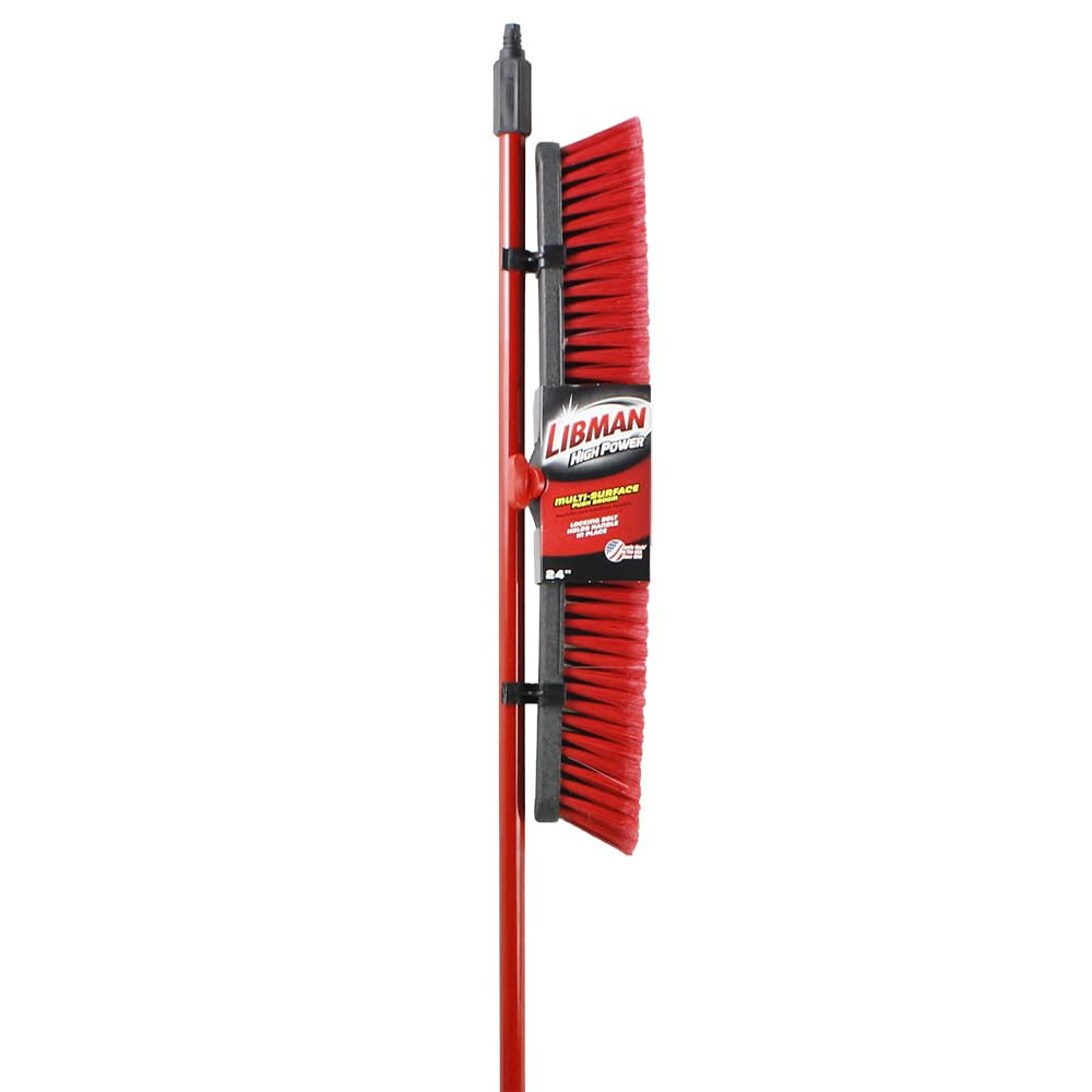Libman Commercial 805 Multi-Surface Push Broom, 64" Length, 24" Width, Black/Red