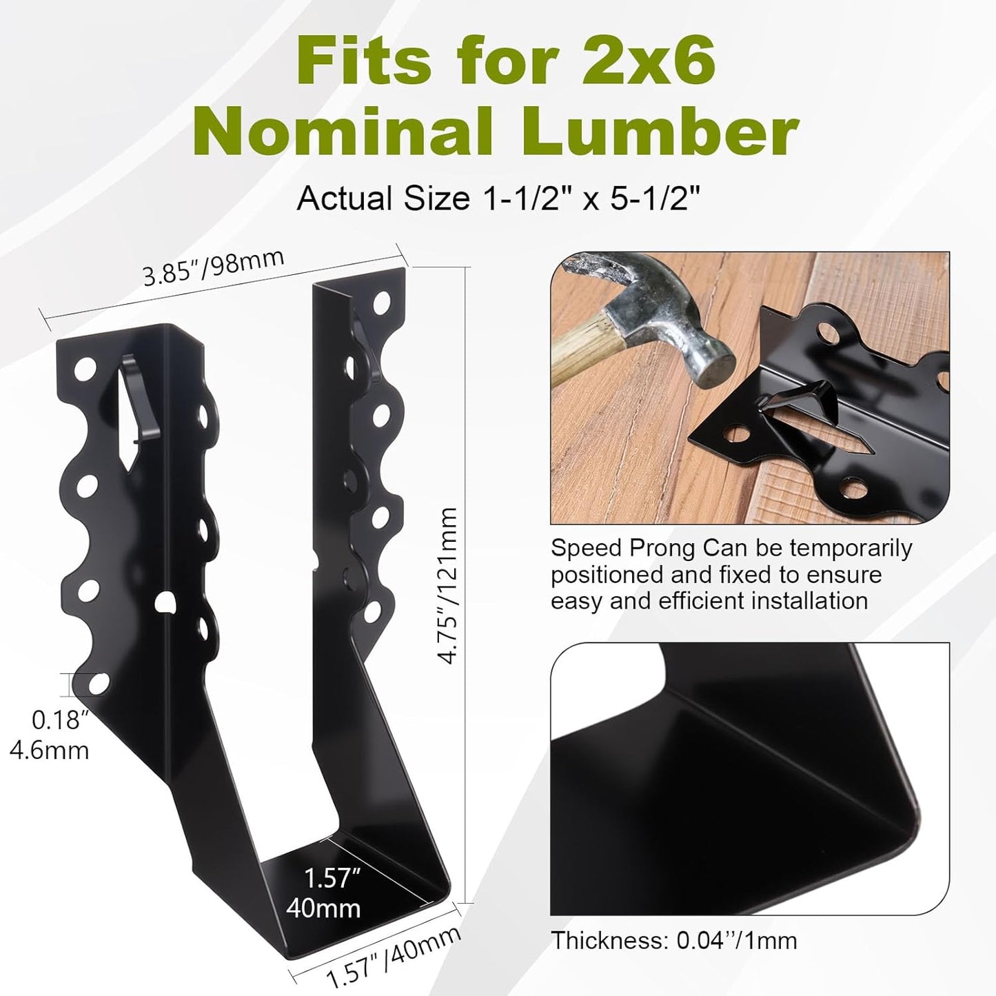 2x6 Joist Hangers, 20 Gauge Heavy Duty Face Mount Joist Hangers for Wood, Black Powder Coated