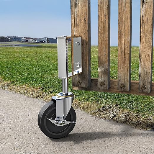 Gate Wheels with Side Brake, Spring Loaded Gate Casters for Farm Yard and More Max Load Capacity 220lbs