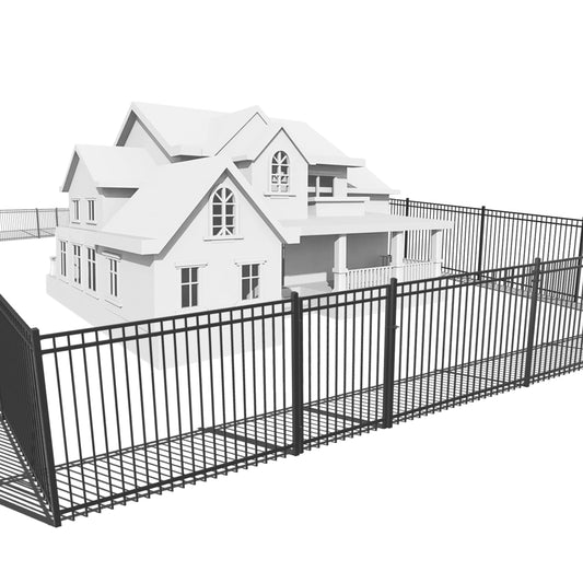 Fencer Wire 100FT Heavy Duty Flat Top Fence Barrier Kit, Anti-Rust Metal Steel Fence with 6FT Height X 8FT Width Panels, with Flat Top Gate, Posts, Connectors, Outdoor Fencing for Yard