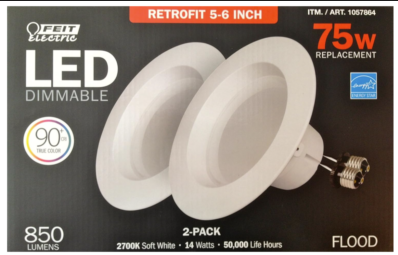Feit 5"-6" Retrofit 2700K Soft White 850 Lumens 2-Pack
