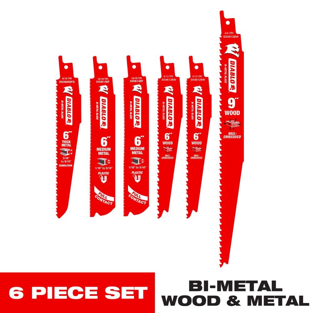 Diablo Assorted in. Bi-Metal Reciprocating Saw Blade Set Multi TPI 6 pc.