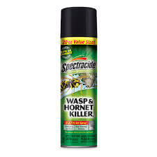 Wasp and yellow jacket spray aerosol can for effective wasp and hornet control outdoors.