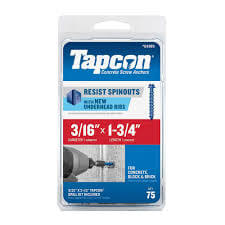 Tap Con Concrete Screws 3/16" x 1-1/4" 75PK packaging featuring durable fastening for concrete and masonry.