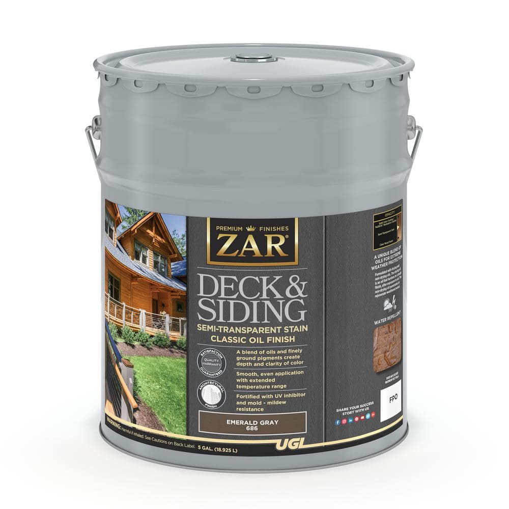 UGL ZAR 68615 5 gal Deck & Siding Semi-Transparent Stain - Classic Oil Emerald Gray