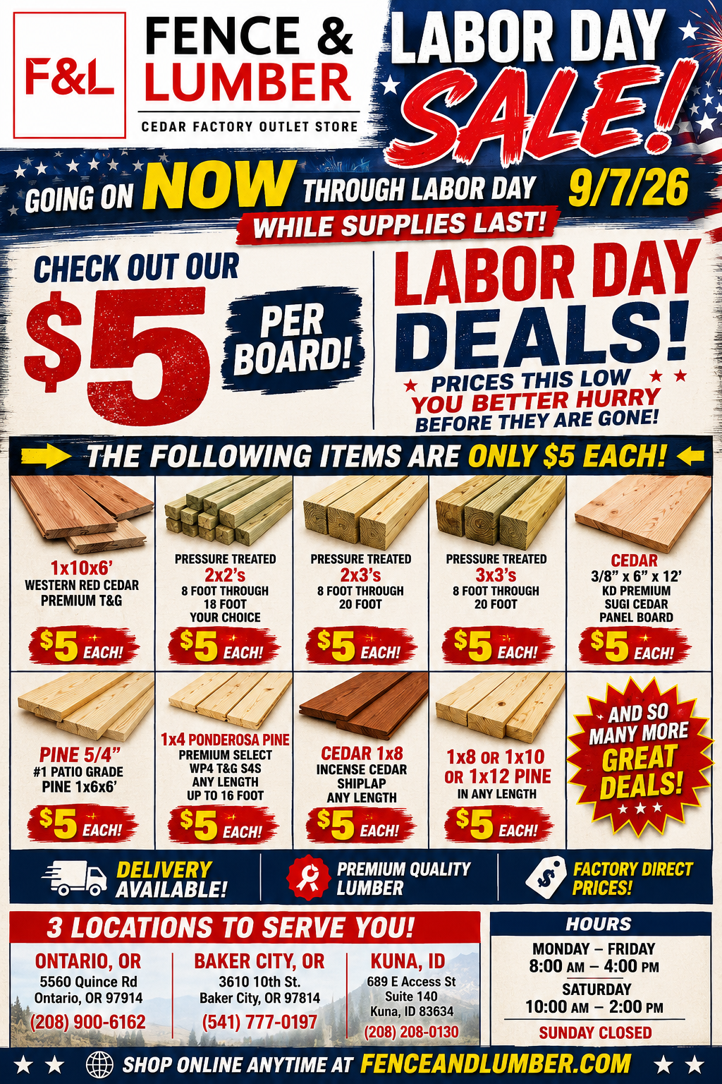 Labor Day Sale! $5 & Under Per Board!