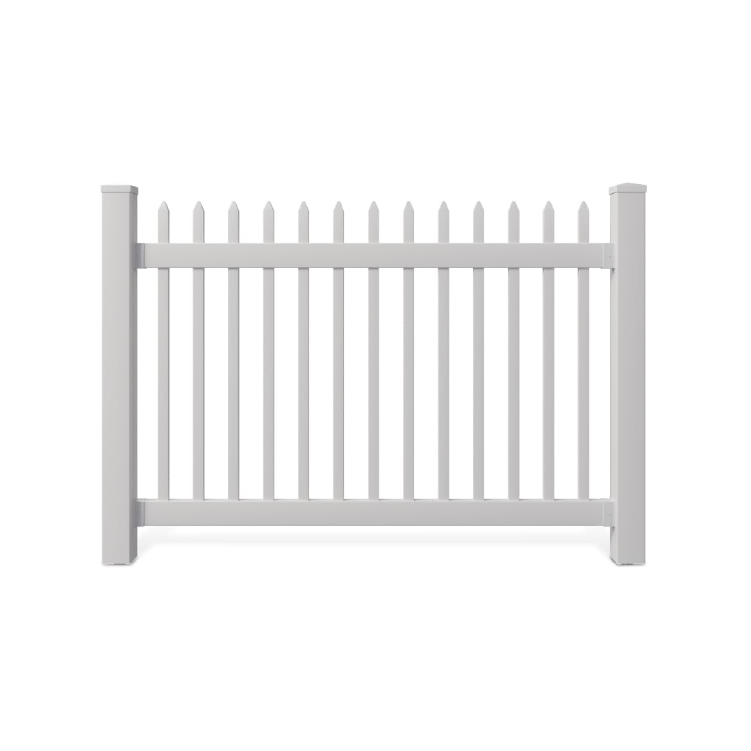 4ft H x 6ft W (1 Panel + 1 Post) No Dig WamBam Nantucket Fence Kit, White Vinyl Picket Fence Panel, Easy DIY Installation Fence Panel Kit, Durable Outdoor Fence for Yard or Garden, BL19101