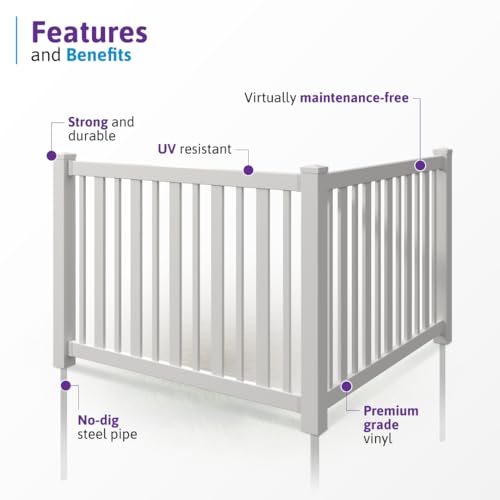 4ft H x 6ft W (1 Panel + 1 Post) No Dig WamBam Nantucket Fence Kit, White Vinyl Picket Fence Panel, Easy DIY Installation Fence Panel Kit, Durable Outdoor Fence for Yard or Garden, BL19101