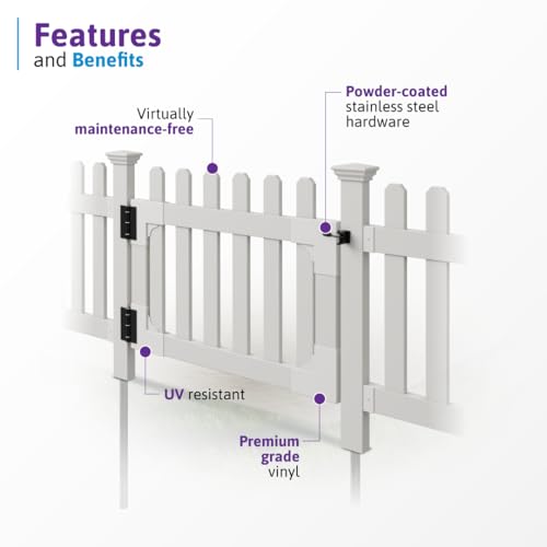 3ft H x 6ft W (1 Panel + 1 Post) No Dig Zippity Newport Fence Kit, White Vinyl Picket Fence, Easy Install Outdoor Fence for Backyard or Patio, DIY Decorative Fencing, ZP19002