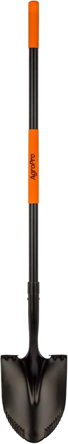 Heavy Duty Shovel, 58 Inches, Black, High Carbon Steel, Fiberglass Handle, Modern Style