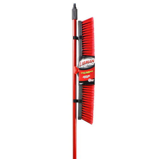 Libman Commercial 805 Multi-Surface Push Broom, 64" Length, 24" Width, Black/Red