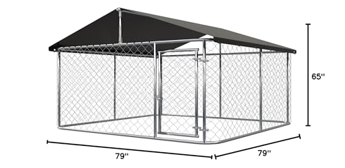 Outdoor Dog Enclosure Heavy Duty Dog Kennel House Mesh Dog Big Cage Pet Kennel Steel Fence with Secure Lock (6.56‘x 6.56’)