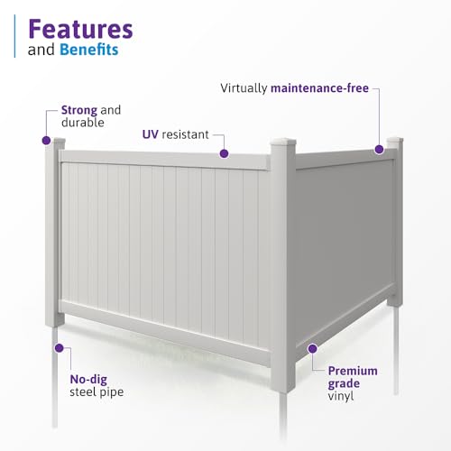 4ft H x 6ft W (1 Panel + 1 Post) No Dig WamBam Nantucket Fence Kit, White Vinyl Picket Fence Panel, Easy DIY Installation Fence Panel Kit, Durable Outdoor Fence for Yard or Garden, BL19101