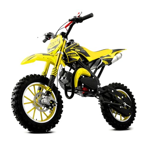 Lrg 50cc Dirt Bike for Kids, 2-Stroke Gas Power Motorcycle Off-Road Mini Dirtbike Kids 8-14 with Dual Disc Brakes and Shock Absorption Up to 25 MPH, Easy Pull Start
