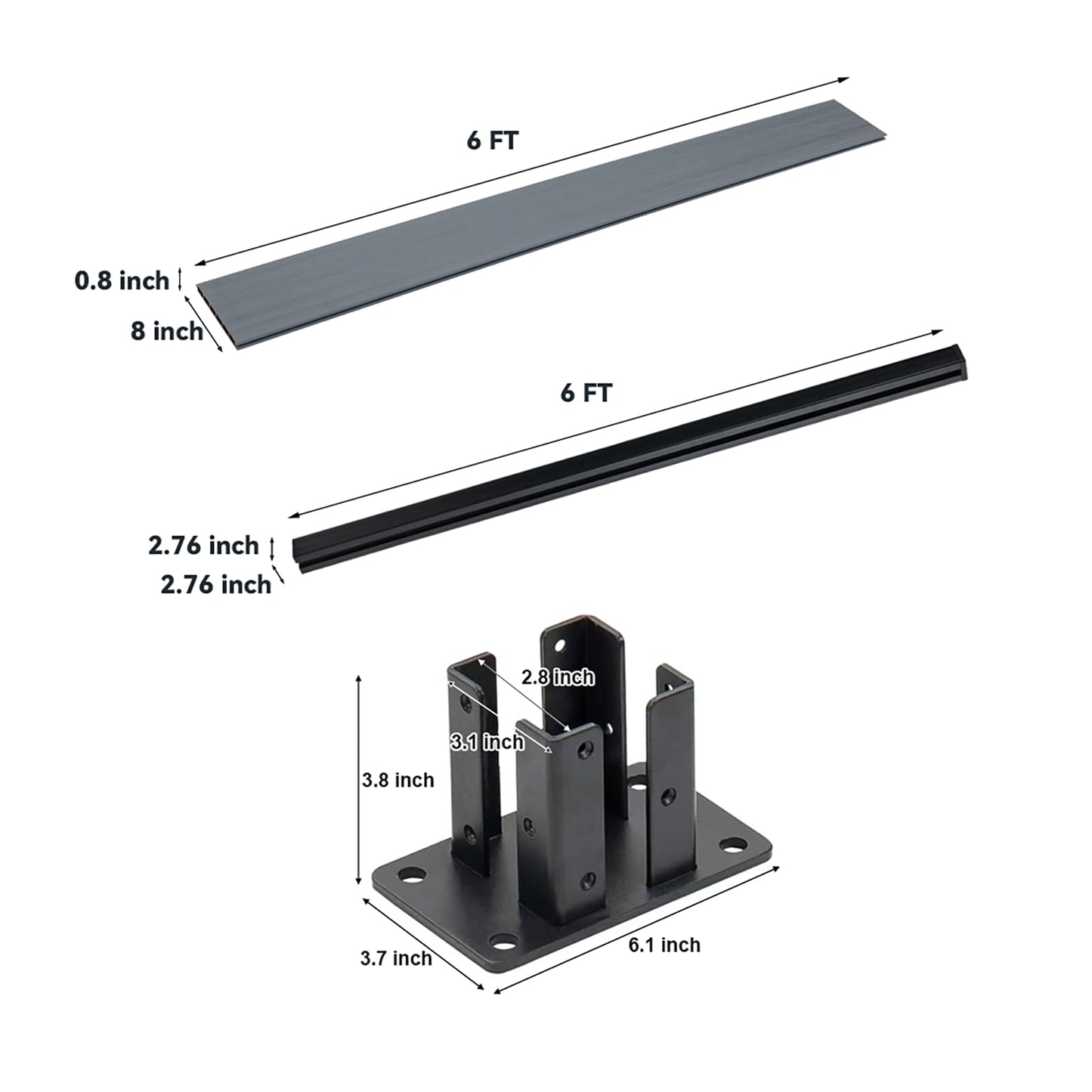 6 Ft×6 Ft Wood Plastic Composite Fence Panels, Privacy Fence Screen, Decorative Garden, Patio, Backyard Fence with 1 Post, Grey