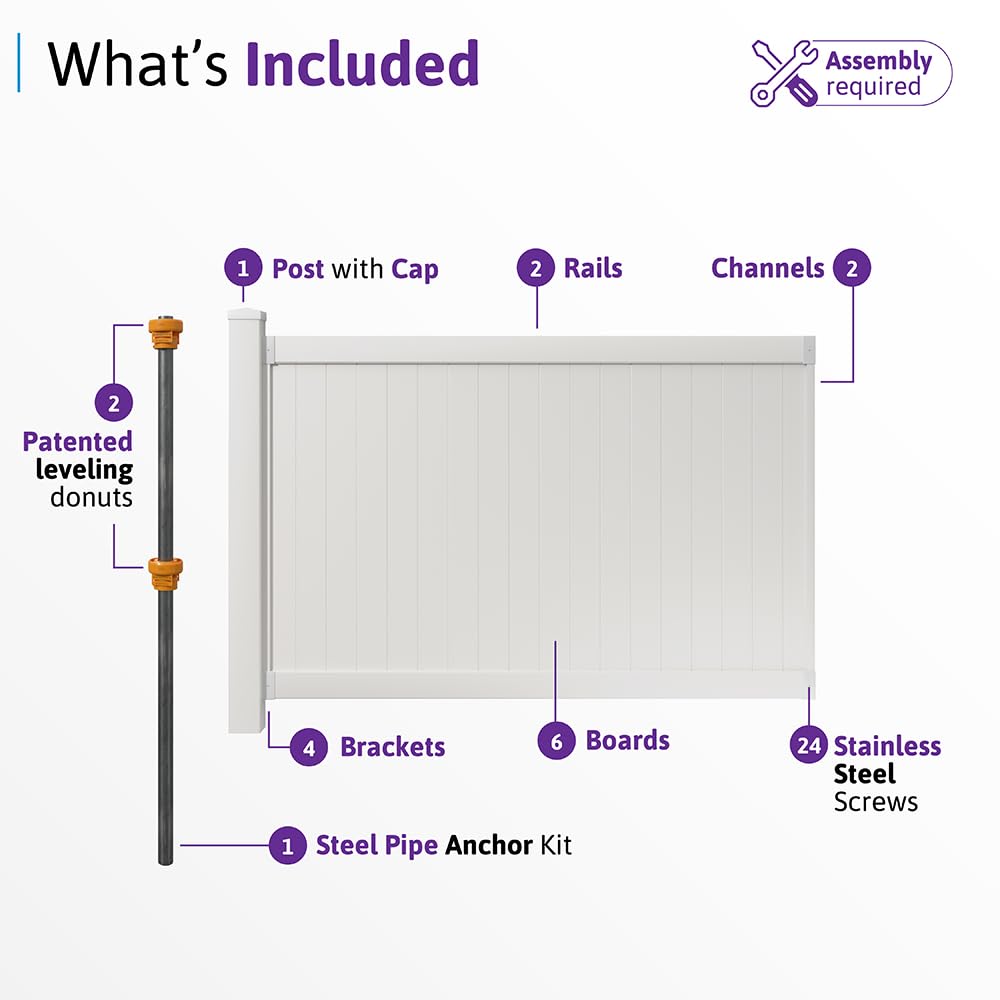 4ft H x 6ft W (1 Panel + 1 Post) No Dig WamBam Nantucket Fence Kit, White Vinyl Picket Fence Panel, Easy DIY Installation Fence Panel Kit, Durable Outdoor Fence for Yard or Garden, BL19101