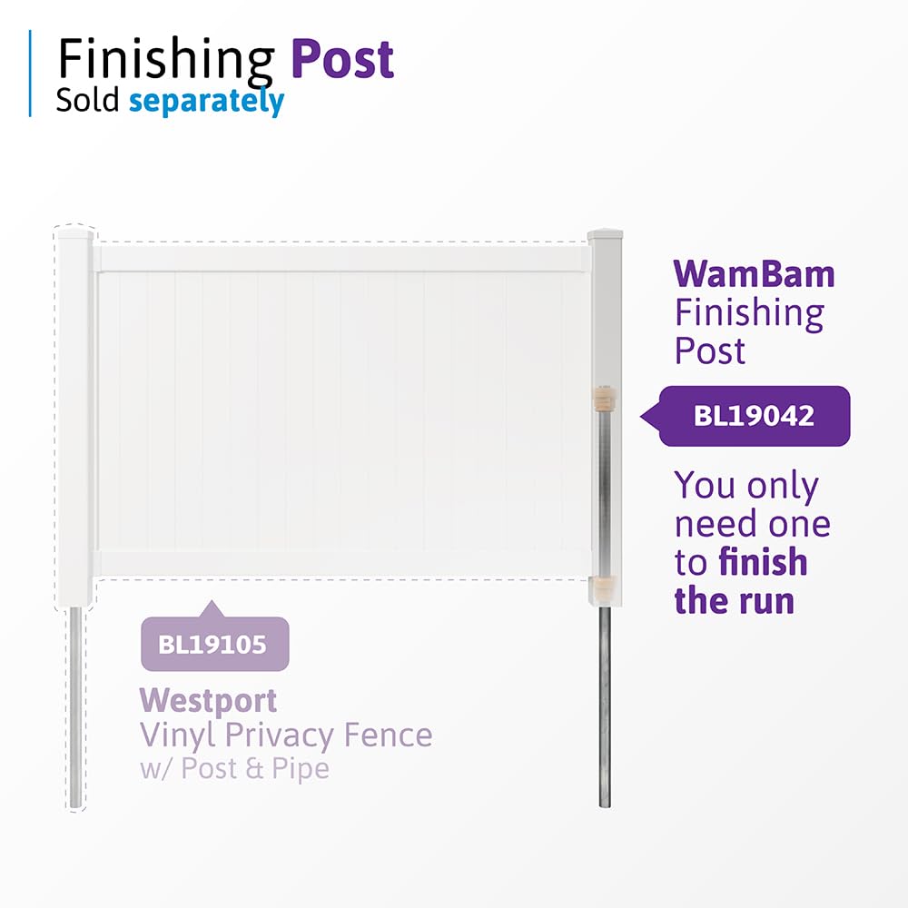 4ft H x 6ft W (1 Panel + 1 Post) No Dig WamBam Nantucket Fence Kit, White Vinyl Picket Fence Panel, Easy DIY Installation Fence Panel Kit, Durable Outdoor Fence for Yard or Garden, BL19101