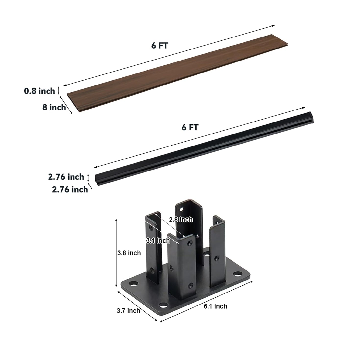 6 Ft×6 Ft Wood Plastic Composite Fence Panels, Privacy Fence Screen, Decorative Garden, Patio, Backyard Fence with 1 Post, Grey