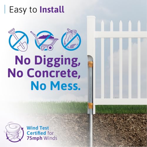 4ft H x 6ft W (1 Panel + 1 Post) No Dig WamBam Nantucket Fence Kit, White Vinyl Picket Fence Panel, Easy DIY Installation Fence Panel Kit, Durable Outdoor Fence for Yard or Garden, BL19101