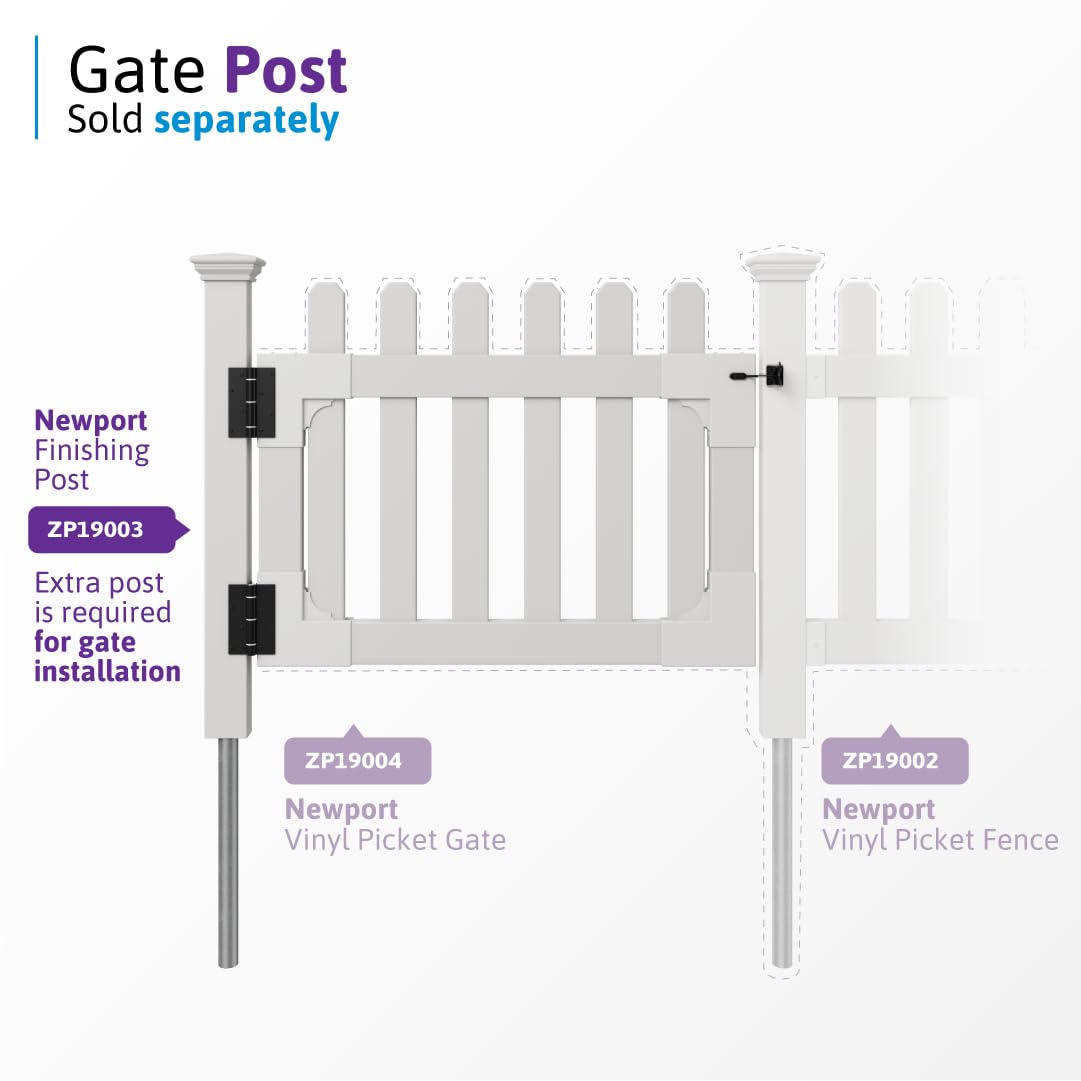 3ft H x 6ft W (1 Panel + 1 Post) No Dig Zippity Newport Fence Kit, White Vinyl Picket Fence, Easy Install Outdoor Fence for Backyard or Patio, DIY Decorative Fencing, ZP19002