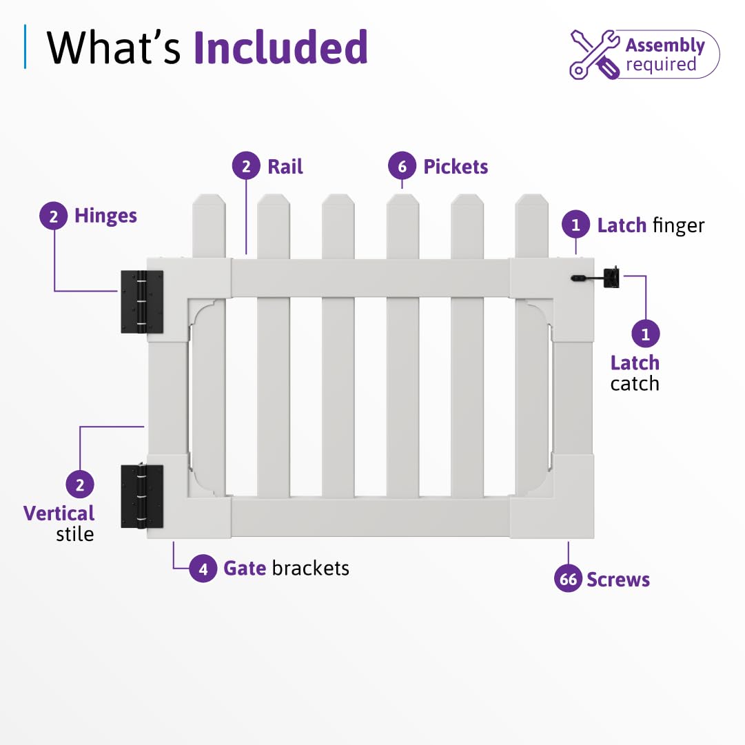 3ft H x 6ft W (1 Panel + 1 Post) No Dig Zippity Newport Fence Kit, White Vinyl Picket Fence, Easy Install Outdoor Fence for Backyard or Patio, DIY Decorative Fencing, ZP19002