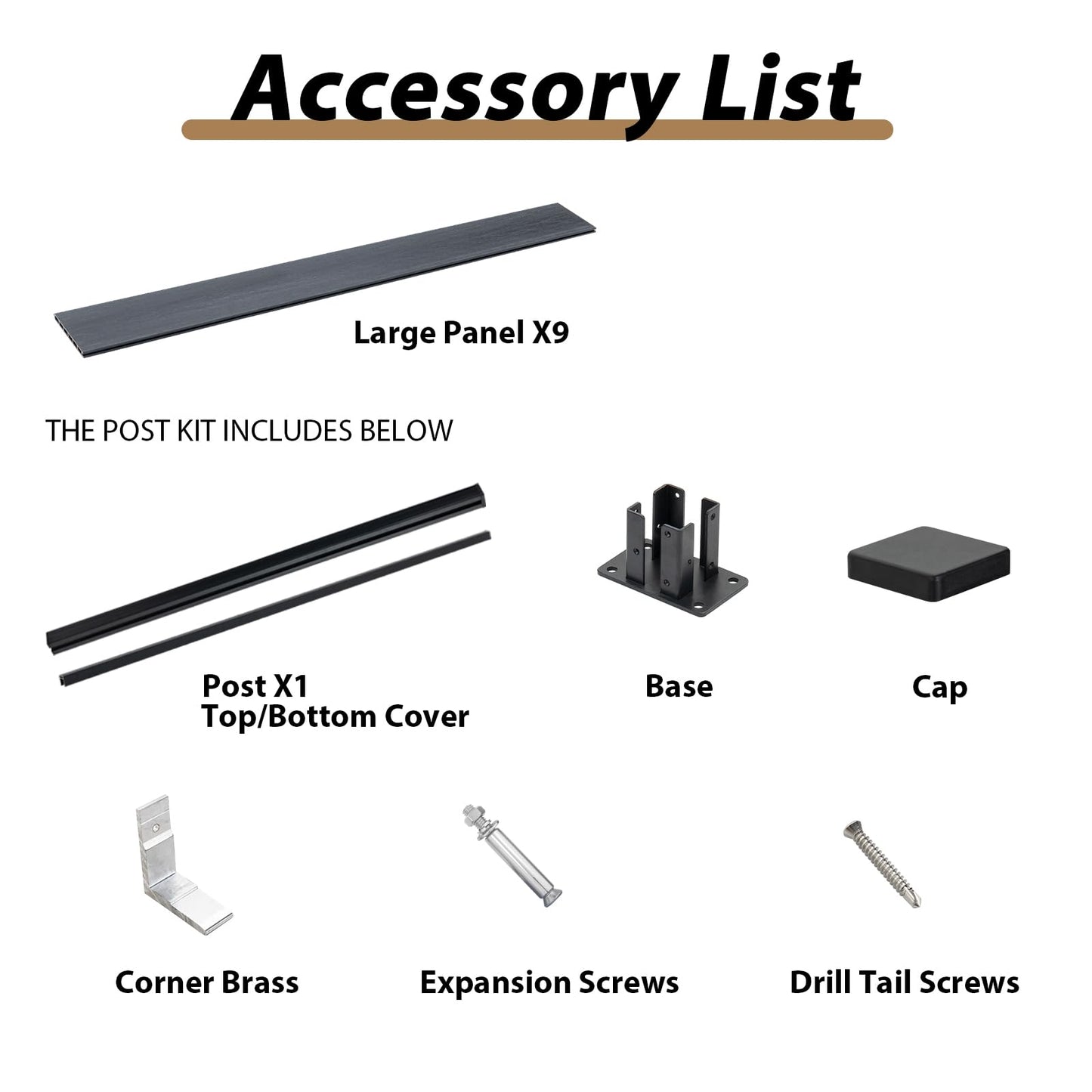 6 Ft×6 Ft Wood Plastic Composite Fence Panels, Privacy Fence Screen, Decorative Garden, Patio, Backyard Fence with 1 Post, Grey