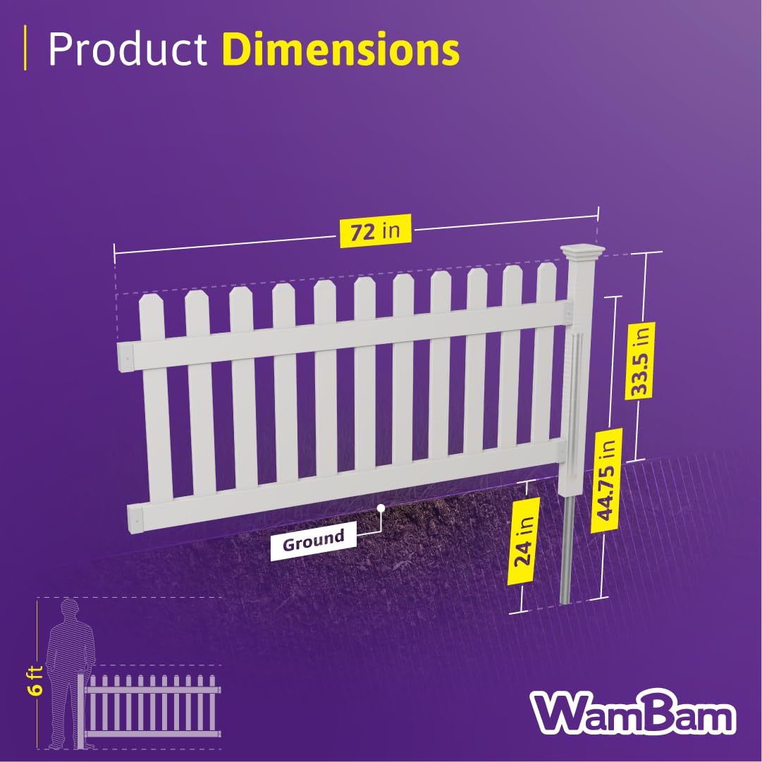 3ft H x 6ft W (1 Panel + 1 Post) No Dig Zippity Newport Fence Kit, White Vinyl Picket Fence, Easy Install Outdoor Fence for Backyard or Patio, DIY Decorative Fencing, ZP19002