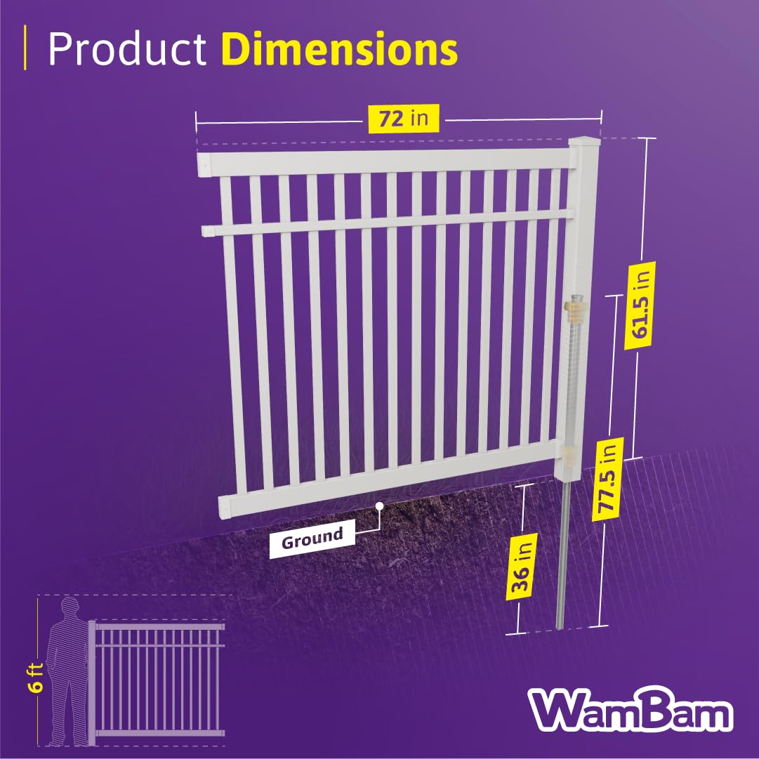 4ft H x 6ft W (1 Panel + 1 Post) No Dig WamBam Nantucket Fence Kit, White Vinyl Picket Fence Panel, Easy DIY Installation Fence Panel Kit, Durable Outdoor Fence for Yard or Garden, BL19101
