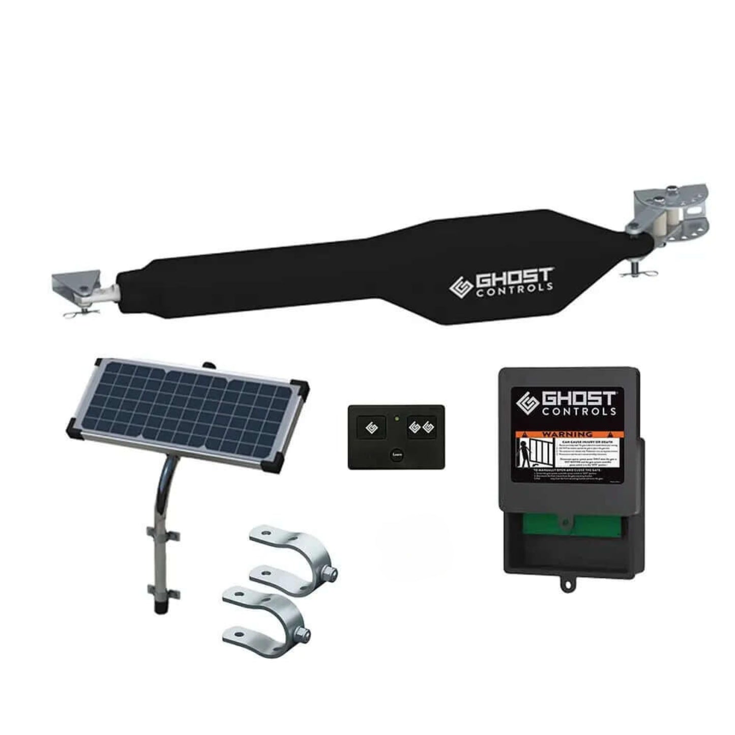GC GHOST CONTROLS Solar Heavy-Duty Automatic Gate Opener Kit for Driveway Swing Gates with Long-Range Solar Gate Opener Remote - Model TSS1XP