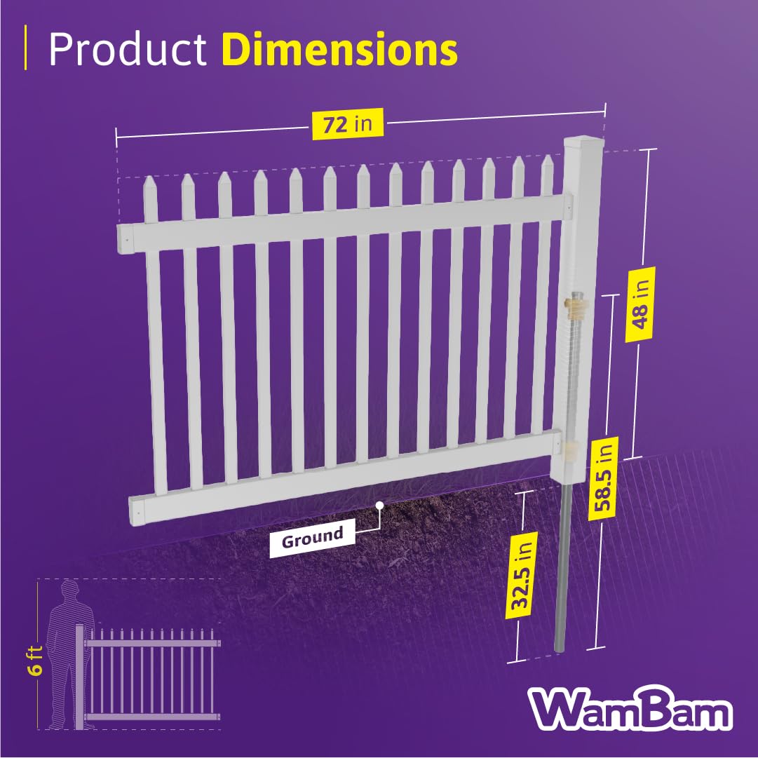 4ft H x 6ft W (1 Panel + 1 Post) No Dig WamBam Nantucket Fence Kit, White Vinyl Picket Fence Panel, Easy DIY Installation Fence Panel Kit, Durable Outdoor Fence for Yard or Garden, BL19101