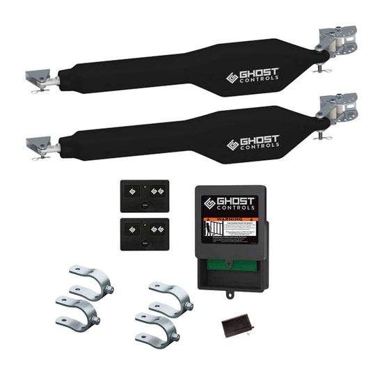 GC GHOST CONTROLS Solar Heavy-Duty Automatic Gate Opener Kit for Driveway Swing Gates with Long-Range Solar Gate Opener Remote - Model TSS1XP