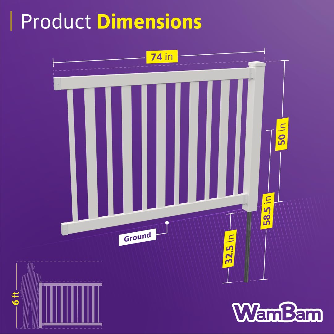 4ft H x 6ft W (1 Panel + 1 Post) No Dig WamBam Nantucket Fence Kit, White Vinyl Picket Fence Panel, Easy DIY Installation Fence Panel Kit, Durable Outdoor Fence for Yard or Garden, BL19101