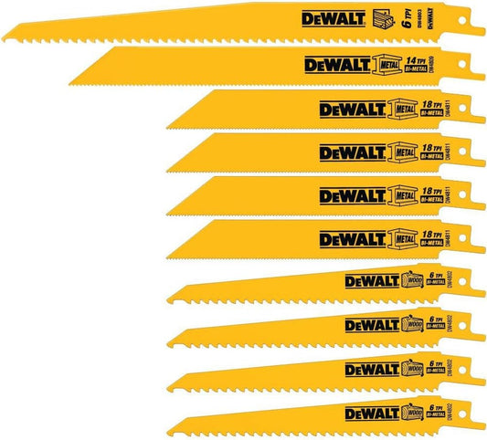 DEWALT Reciprocating Saw Blades, 10 Piece Combination Set, Various Sizes
