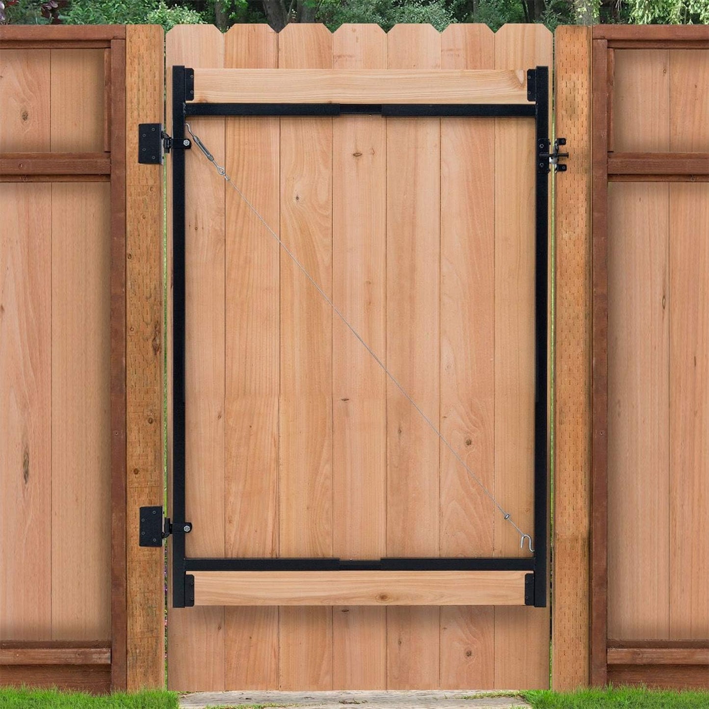 Adjust-A-Gate Full Frame Gate Fence Kit, Fits 60-96" Openings & Up to 5', Black - Heavy-Duty Outdoor Reinforcement & Accessories for Gates and Fences