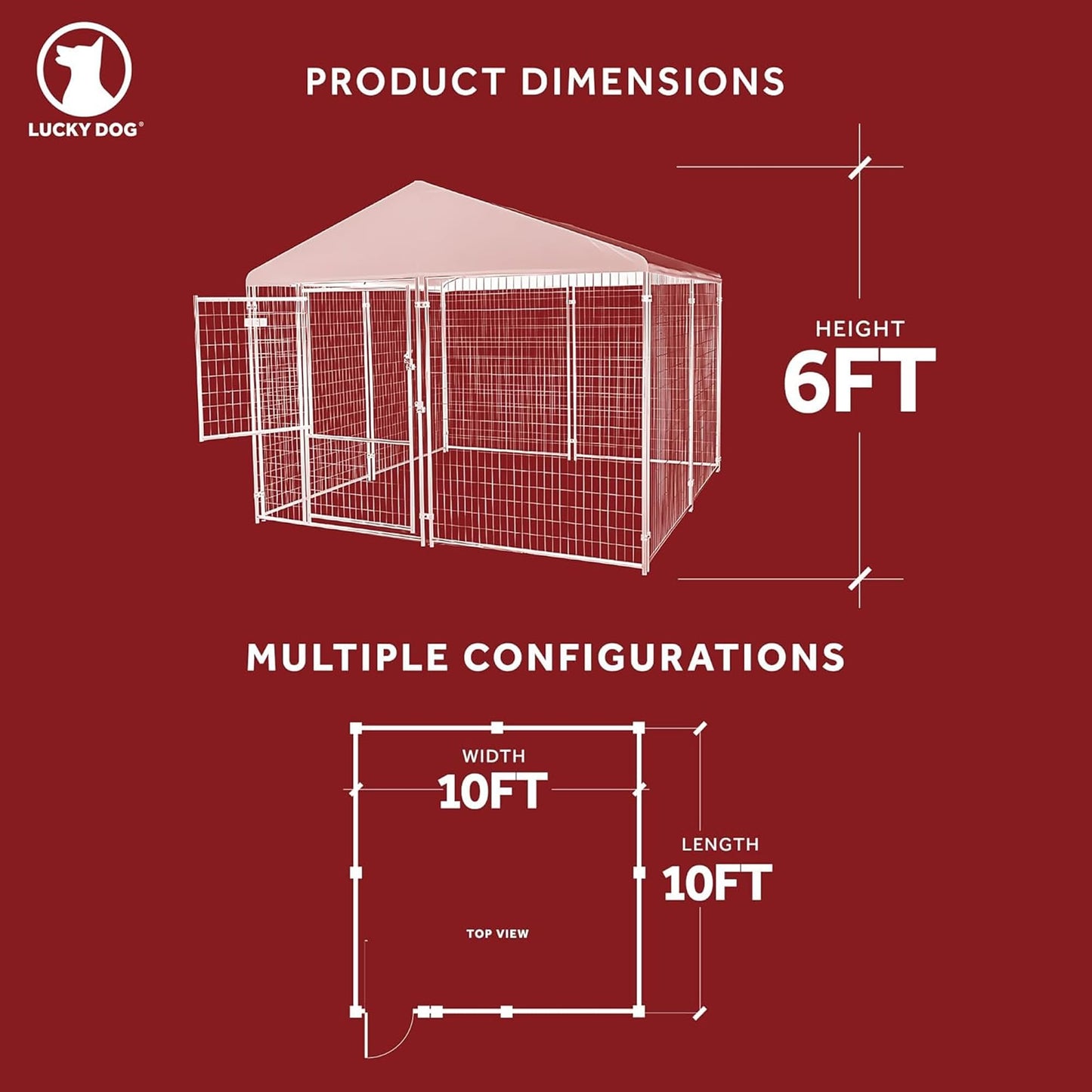 Lucky Dog Outdoor Steel Frame Kennel Playpen Enclosure w/Black Canopy, Uptown Series, 8'x4'x6'