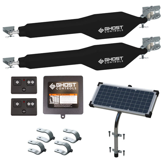 GC GHOST CONTROLS Solar Heavy-Duty Automatic Gate Opener Kit for Driveway Swing Gates with Long-Range Solar Gate Opener Remote - Model TSS1XP