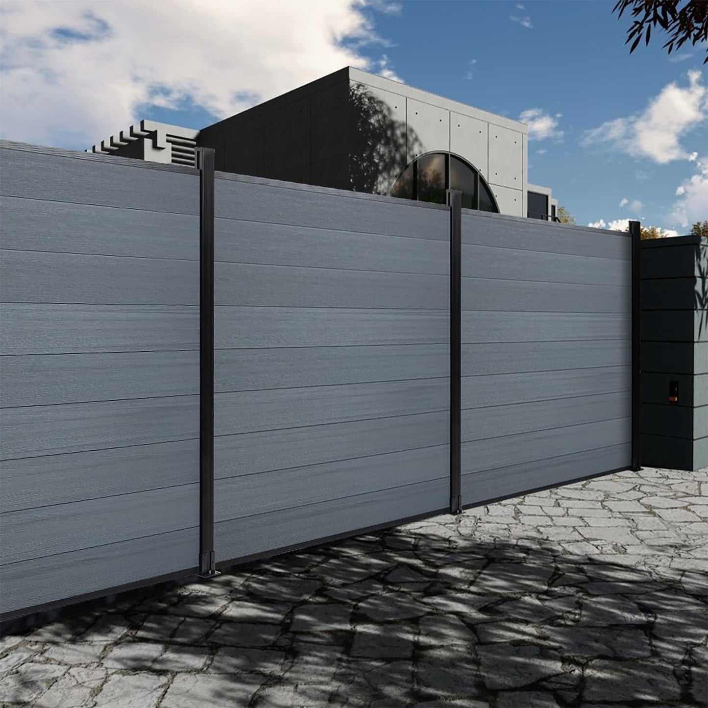 6 Ft×6 Ft Wood Plastic Composite Fence Panels, Privacy Fence Screen, Decorative Garden, Patio, Backyard Fence with 1 Post, Grey