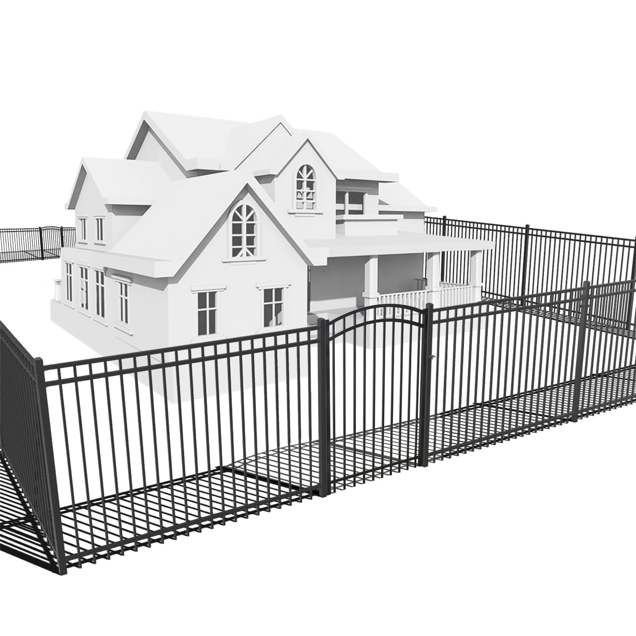 Fencer Wire 100FT Heavy Duty Flat Top Fence Barrier Kit, Anti-Rust Metal Steel Fence with 6FT Height X 8FT Width Panels, with Flat Top Gate, Posts, Connectors, Outdoor Fencing for Yard