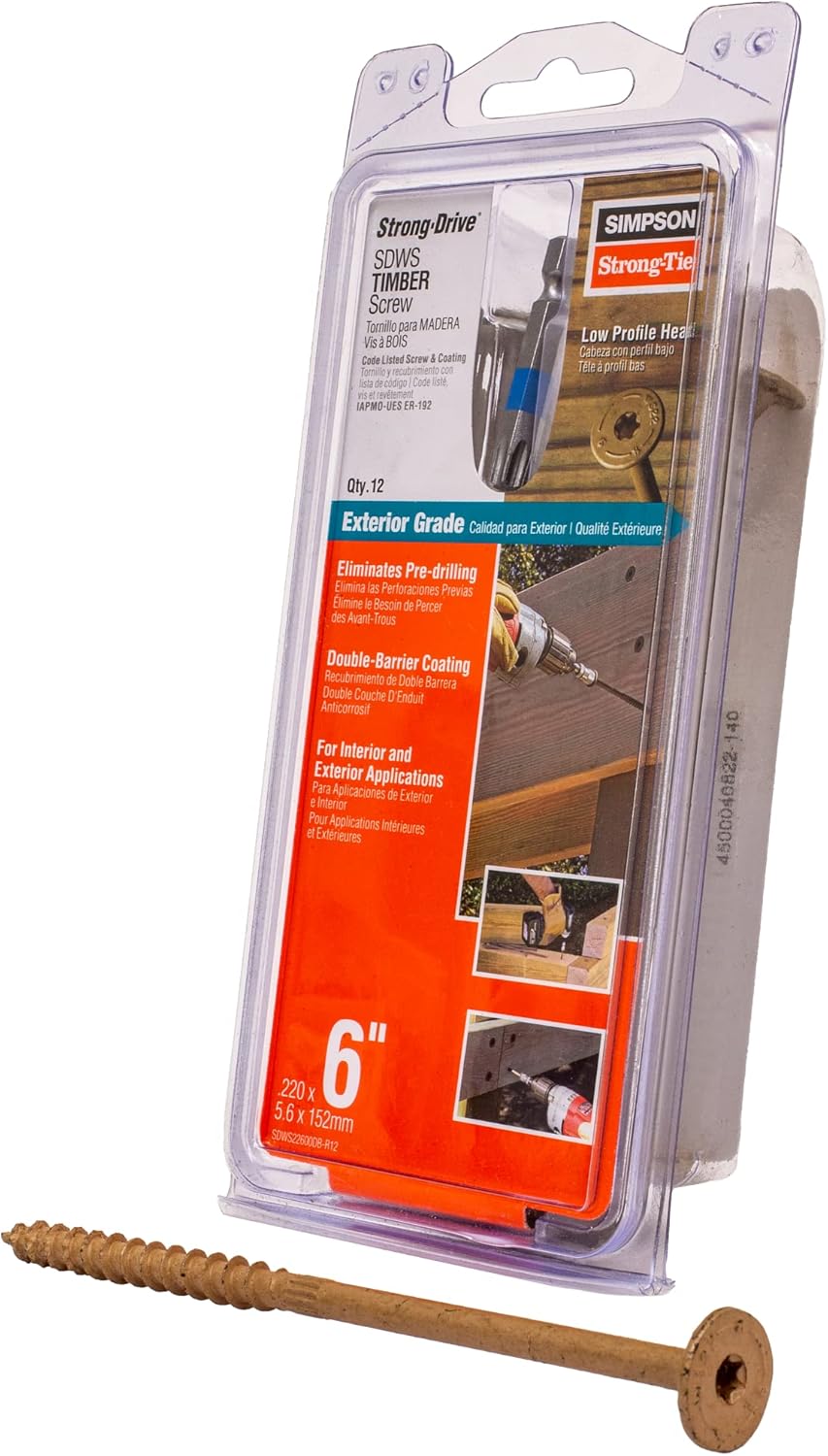 Simpson Strong-Tie SDWS22600DB-R12 Strong-Drive SDWS Timber Screw (Exterior Grade) — 0.220 in. x 6 in. T40, Tan (12-Qty)