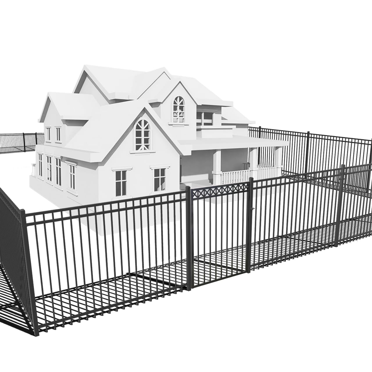 Fencer Wire 100FT Heavy Duty Flat Top Fence Barrier Kit, Anti-Rust Metal Steel Fence with 6FT Height X 8FT Width Panels, with Flat Top Gate, Posts, Connectors, Outdoor Fencing for Yard