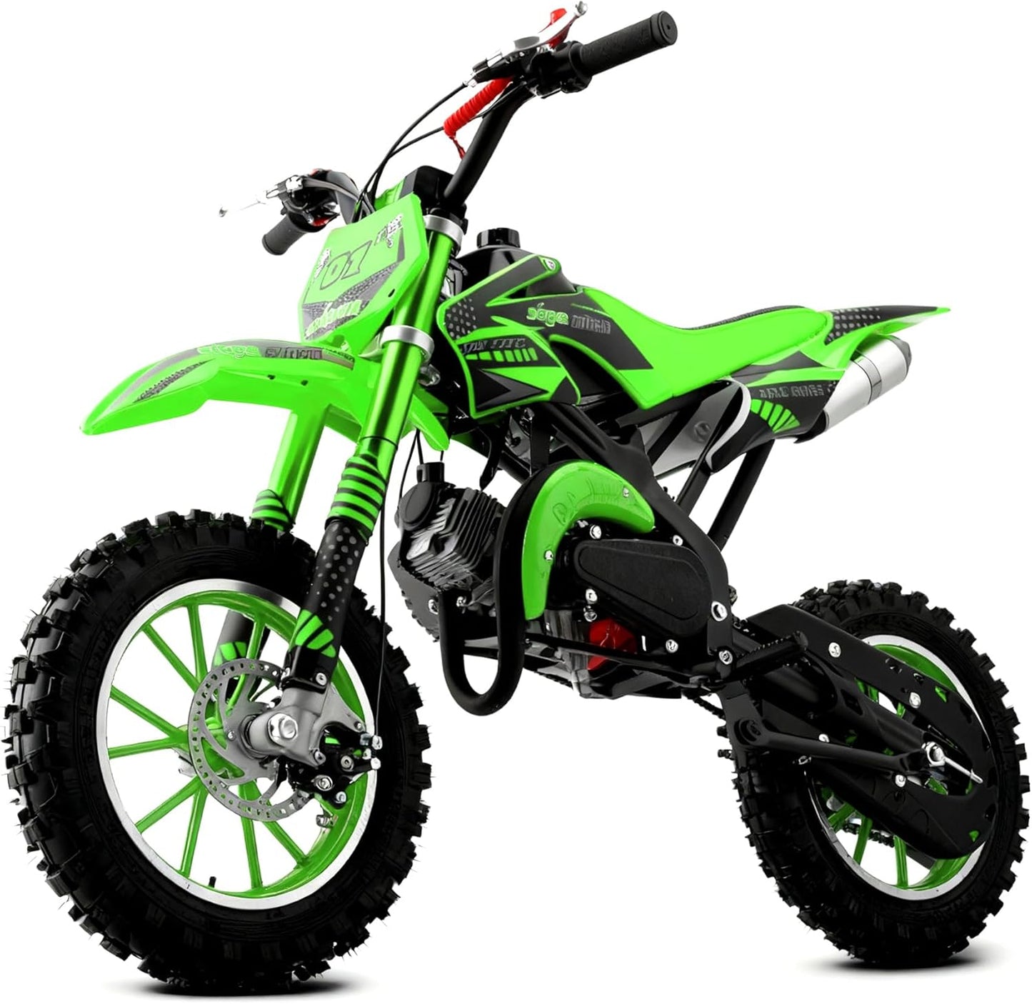 Lrg 50cc Dirt Bike for Kids, 2-Stroke Gas Power Motorcycle Off-Road Mini Dirtbike Kids 8-14 with Dual Disc Brakes and Shock Absorption Up to 25 MPH, Easy Pull Start