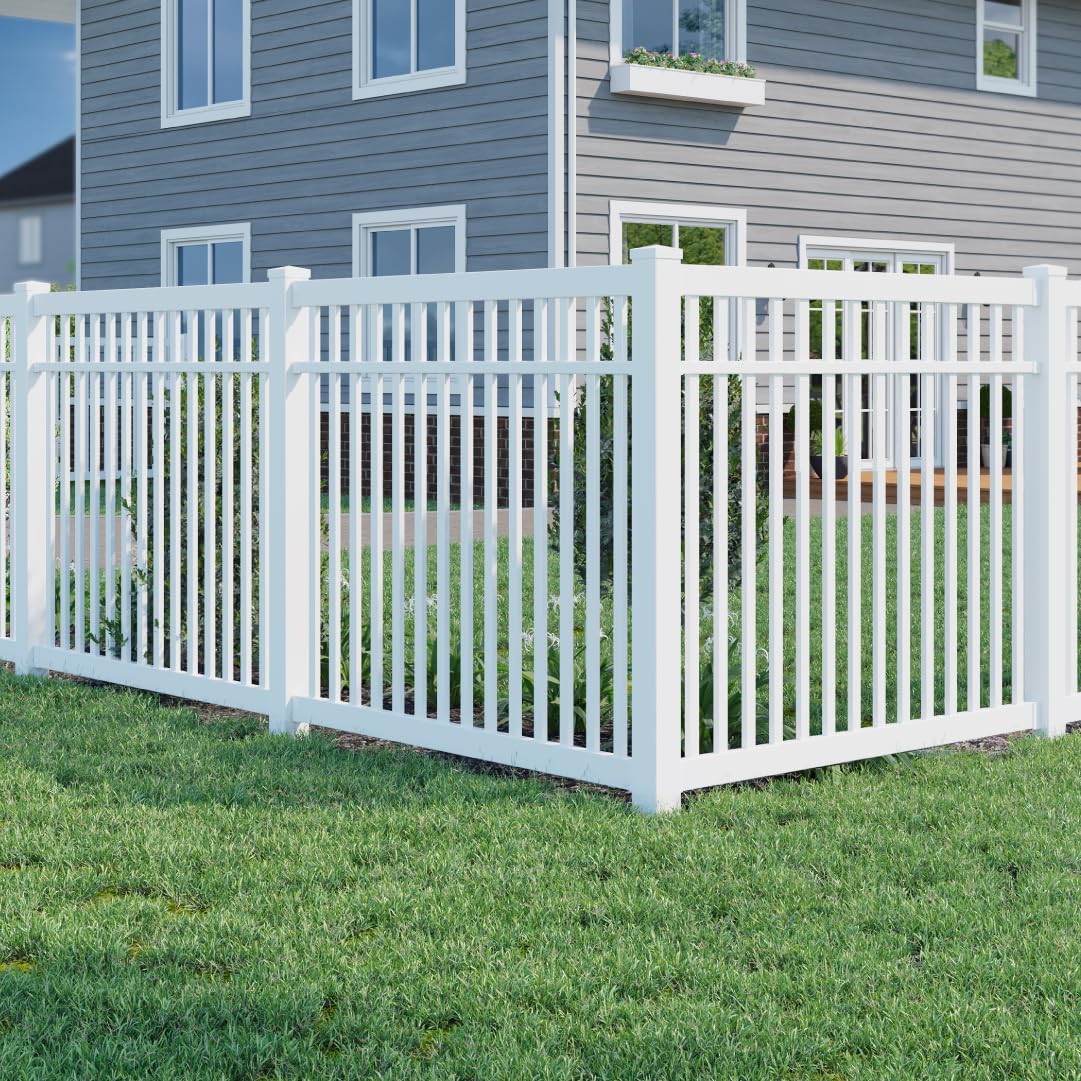 4ft H x 6ft W (1 Panel + 1 Post) No Dig WamBam Nantucket Fence Kit, White Vinyl Picket Fence Panel, Easy DIY Installation Fence Panel Kit, Durable Outdoor Fence for Yard or Garden, BL19101