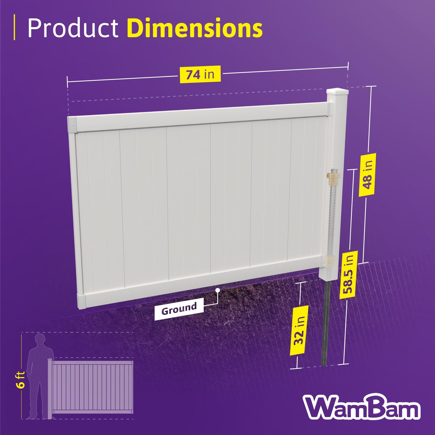 4ft H x 6ft W (1 Panel + 1 Post) No Dig WamBam Nantucket Fence Kit, White Vinyl Picket Fence Panel, Easy DIY Installation Fence Panel Kit, Durable Outdoor Fence for Yard or Garden, BL19101