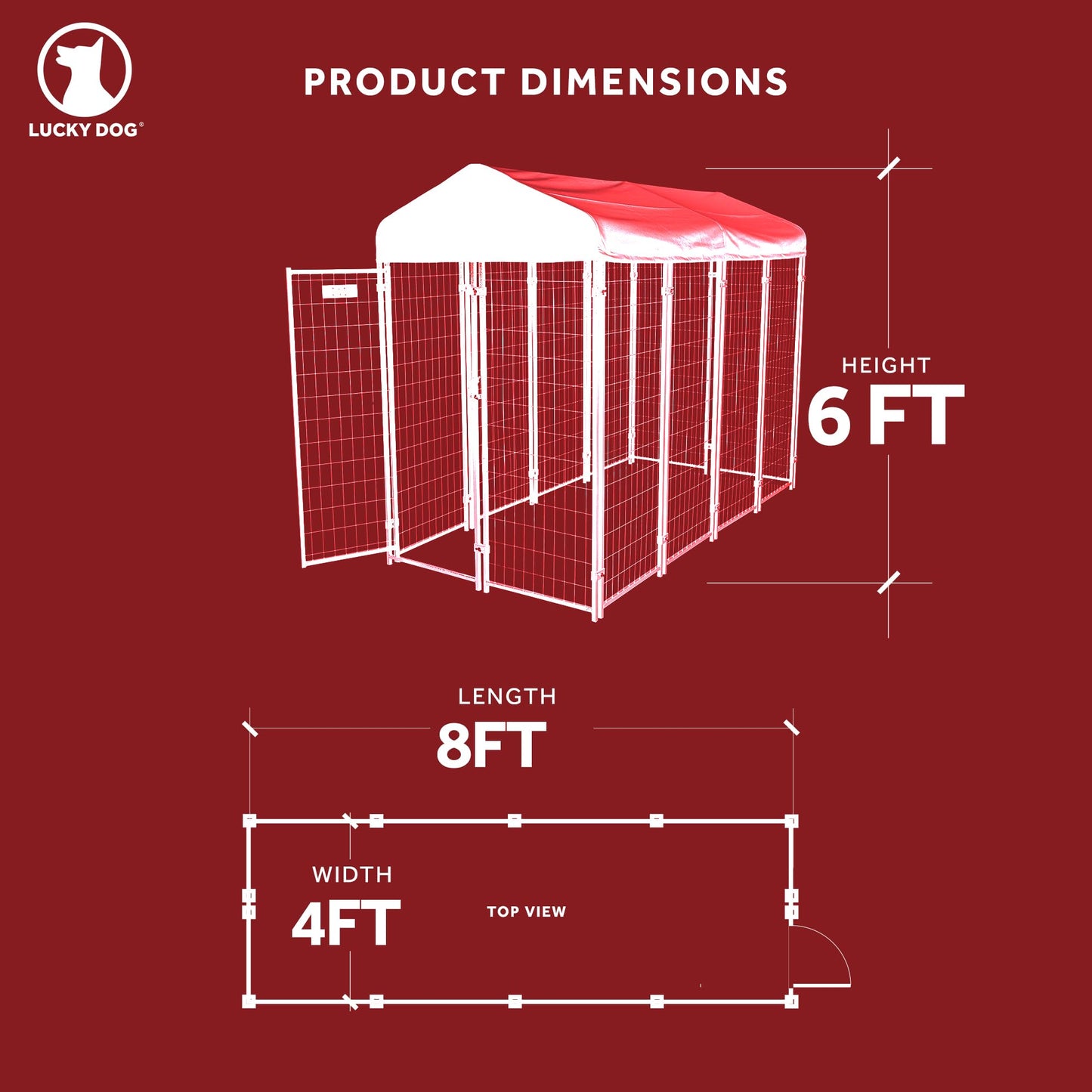 Lucky Dog Outdoor Steel Frame Kennel Playpen Enclosure w/Black Canopy, Uptown Series, 8'x4'x6'