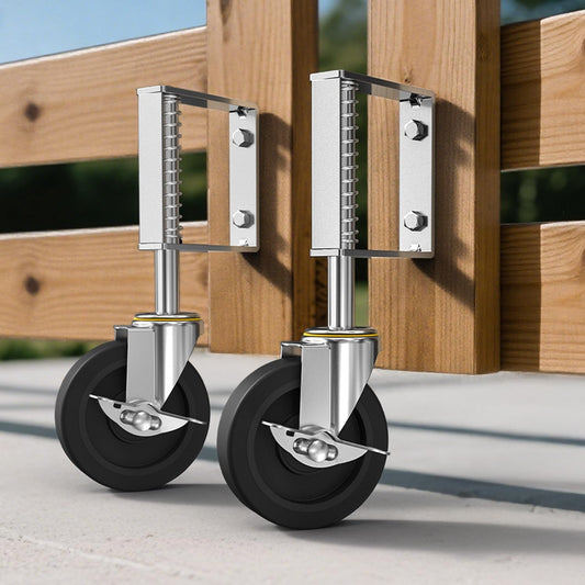 2 Pack Spring Loaded Adjustable Gate Wheel, 4 Inch Gate Castors with Brake, Heavy Duty Castor Wheel with Load Capacity 220LBS