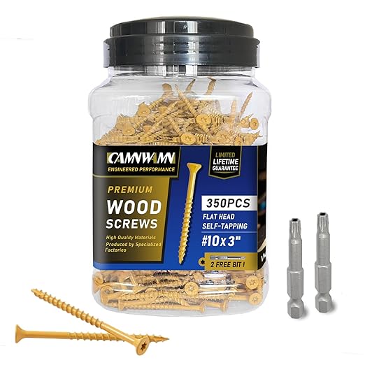 Deck Screws #10 x 3, 350 PCS, Wood Screws 3 Inch, Epoxy Coated, Rust Resistant Exterior Screws, Torx Drive Head, T25 Star Bit Included, Tan Outdoor Decking Screw for Wood Fence.