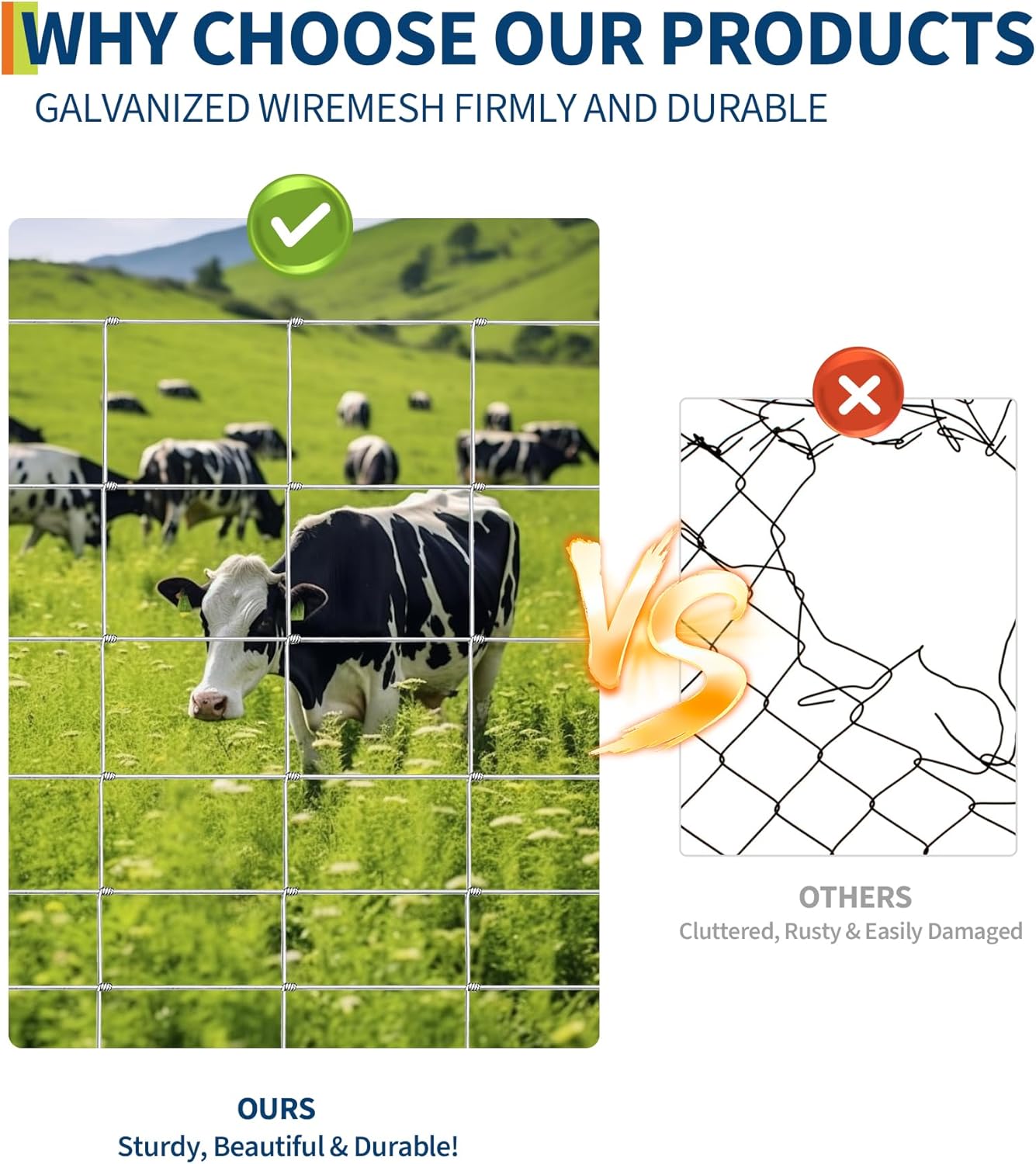 Field Fence 5 ft x 328 ft  Wire Fence Roll, No-Climb for Horses, Sheep & Goats Welded Wire Grid for Yard Protection