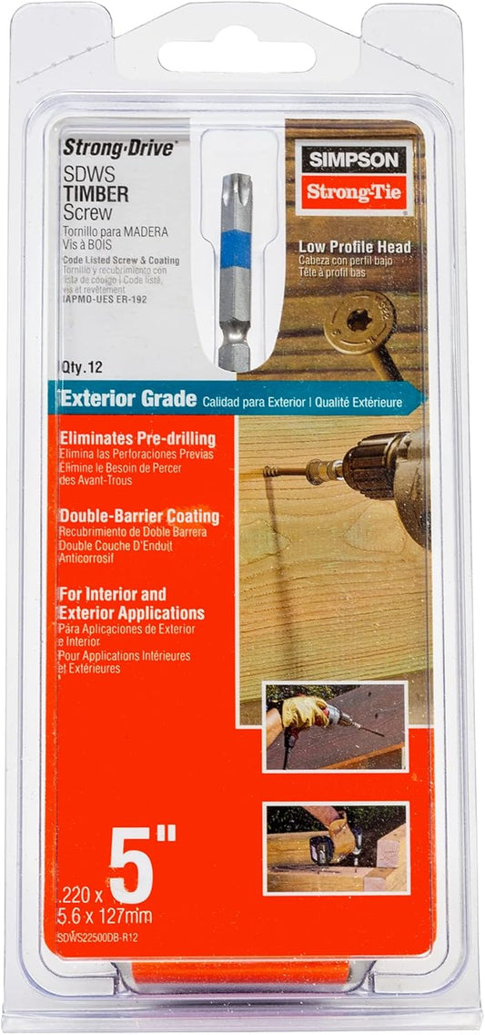 Simpson Strong-Tie SDWS22500DB-R12 Strong-Drive SDWS Timber Screw (Exterior Grade) — 0.220 in. x 5 in. T40, Tan (12-Qty)