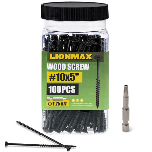 LIONMAX Deck Screws 5 Inch, Wood Screws #10 x 5, 100 PCS, Rust Resistant, Exterior Epoxy Coated, Outdoor Decking Screws, Torx/Star Drive Head Screw