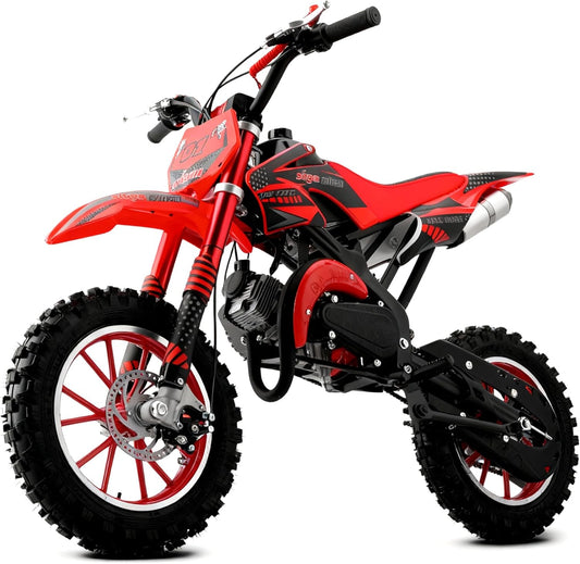 Lrg 50cc Dirt Bike for Kids, 2-Stroke Gas Power Motorcycle Off-Road Mini Dirtbike Kids 8-14 with Dual Disc Brakes and Shock Absorption Up to 25 MPH, Easy Pull Start